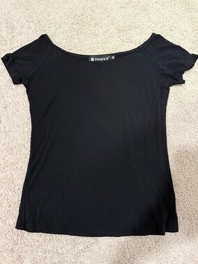 Allegra K Black Scoop Neck Short Sleeve Tee